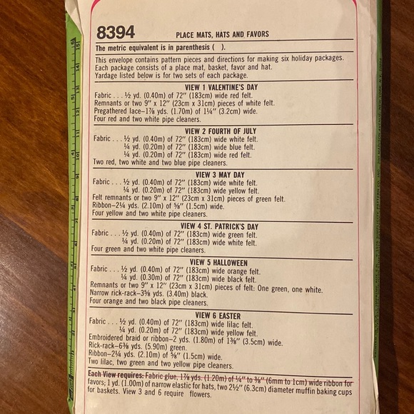 NEW Simplicity #8394 Sewing Pattern Uncut Holiday Party Placemat Hat Favors - Picture 5 of 6